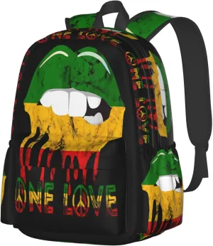 Rasta Reggae Lips Mouth Jamaican Music Kissing One Loves Casual Backpacks Large Travel Backpack Laptop Rucksack Sports Daypack Adjustable Strap Bag for Camping Hiking