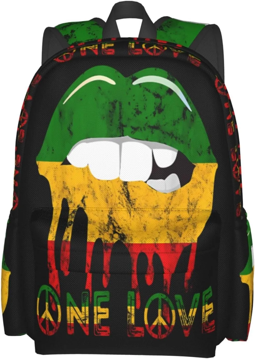 Rasta Reggae Lips Mouth Jamaican Music Kissing One Loves Casual Backpacks Large Travel Backpack Laptop Rucksack Sports Daypack Adjustable Strap Bag for Camping Hiking