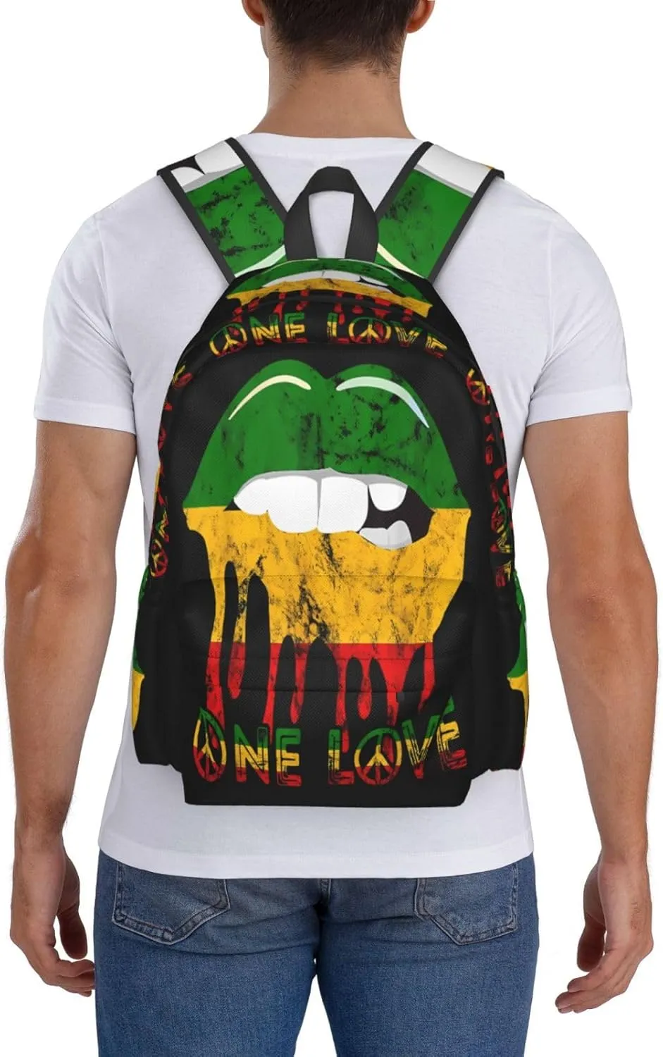 Rasta Reggae Lips Mouth Jamaican Music Kissing One Loves Casual Backpacks Large Travel Backpack Laptop Rucksack Sports Daypack Adjustable Strap Bag for Camping Hiking
