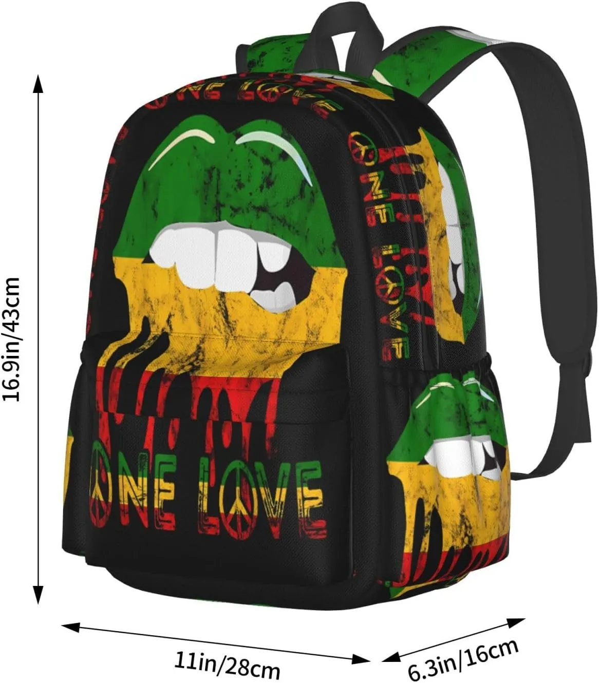Rasta Reggae Lips Mouth Jamaican Music Kissing One Loves Casual Backpacks Large Travel Backpack Laptop Rucksack Sports Daypack Adjustable Strap Bag for Camping Hiking