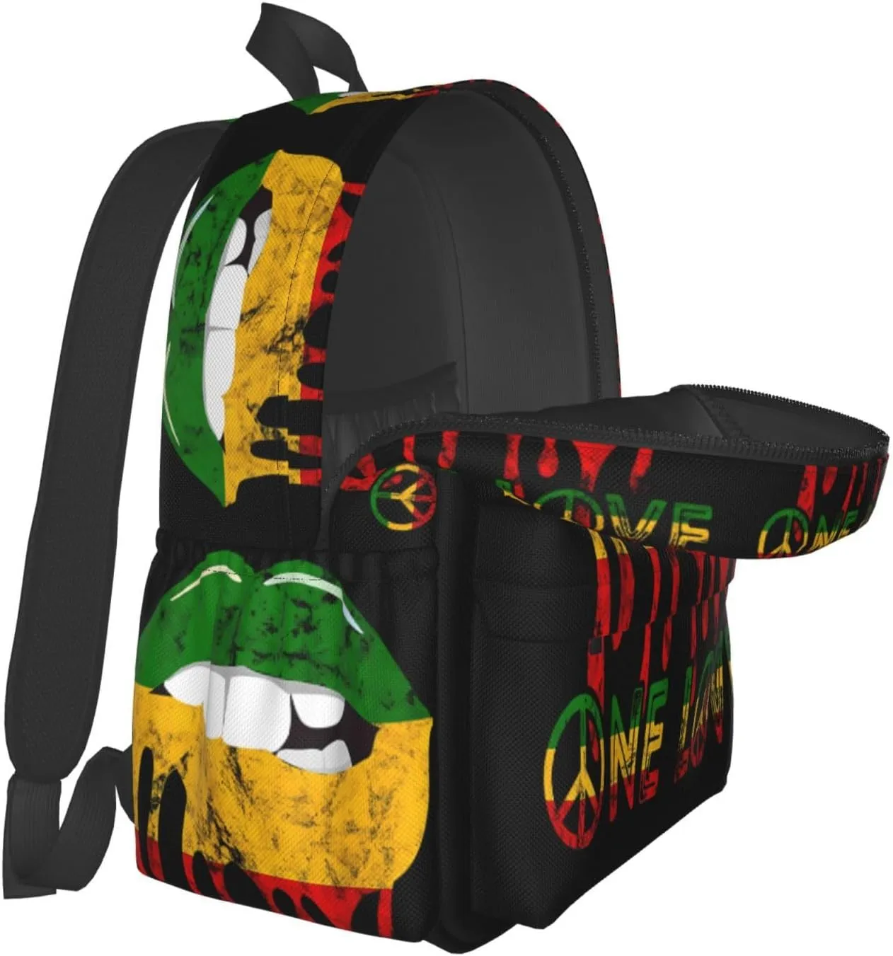 Rasta Reggae Lips Mouth Jamaican Music Kissing One Loves Casual Backpacks Large Travel Backpack Laptop Rucksack Sports Daypack Adjustable Strap Bag for Camping Hiking