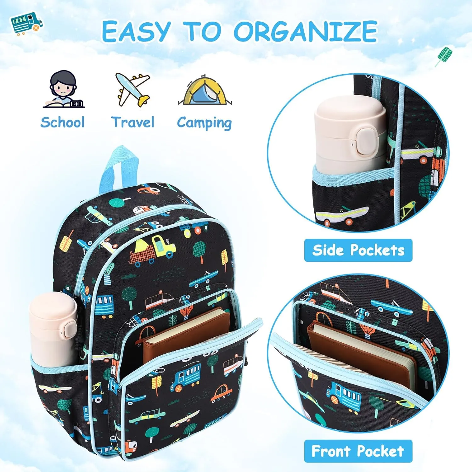 RAVUO Kids Backpack for Girls Boys, Cute Toddler School Bag Bookbag W Chest Strap