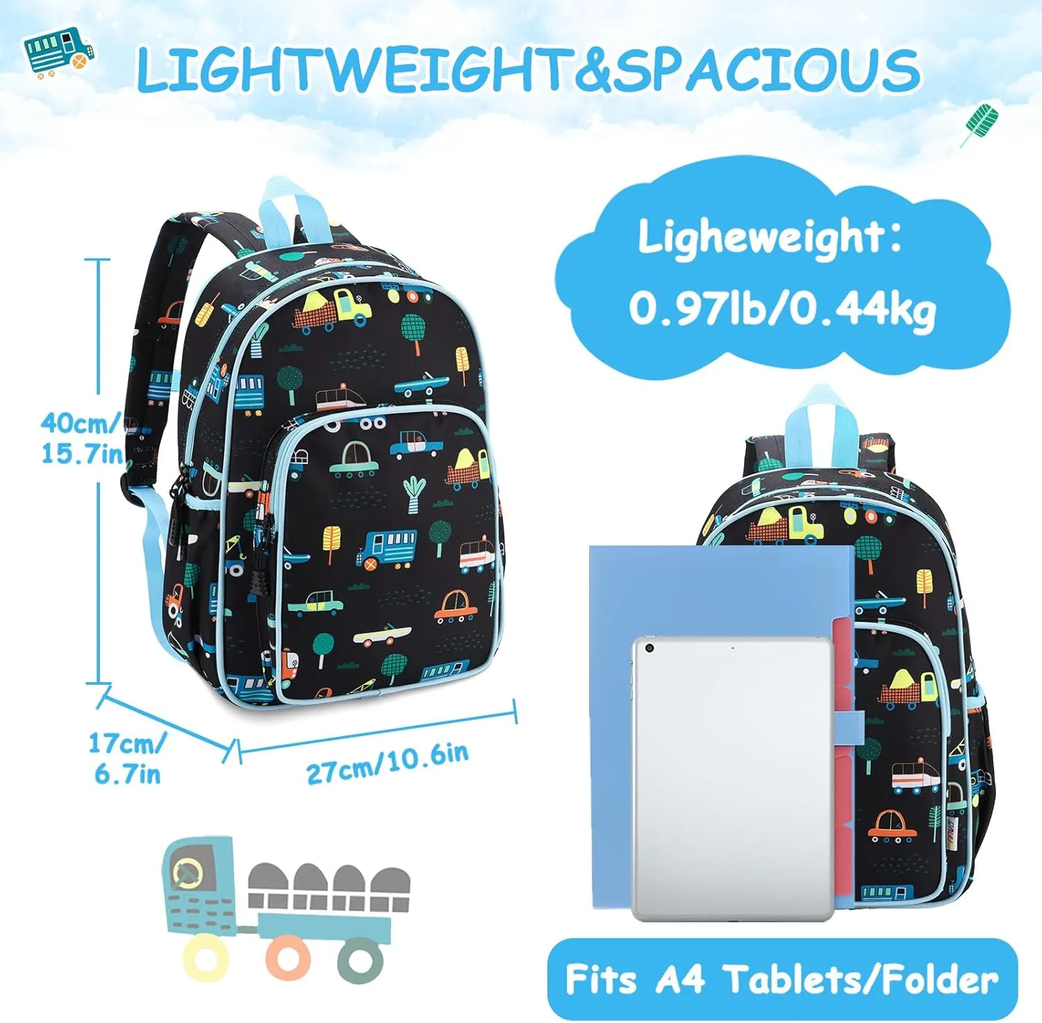 RAVUO Kids Backpack for Girls Boys, Cute Toddler School Bag Bookbag W Chest Strap