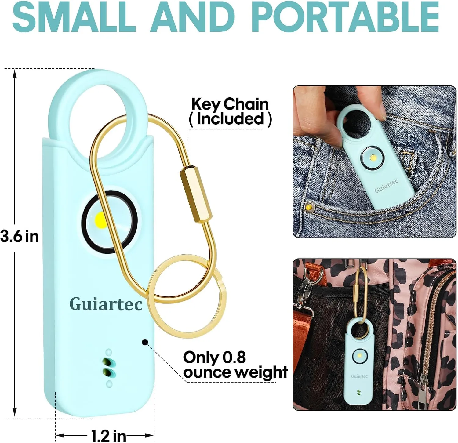 Rechargeable Personal Safety Alarm for Women, 135 dB Loud Self Defense Keychain Siren with LED Strobe Light, Personal Emergency Security Safe Devices Key Chain Alarms for Women Kids Elderly (Aqua)
