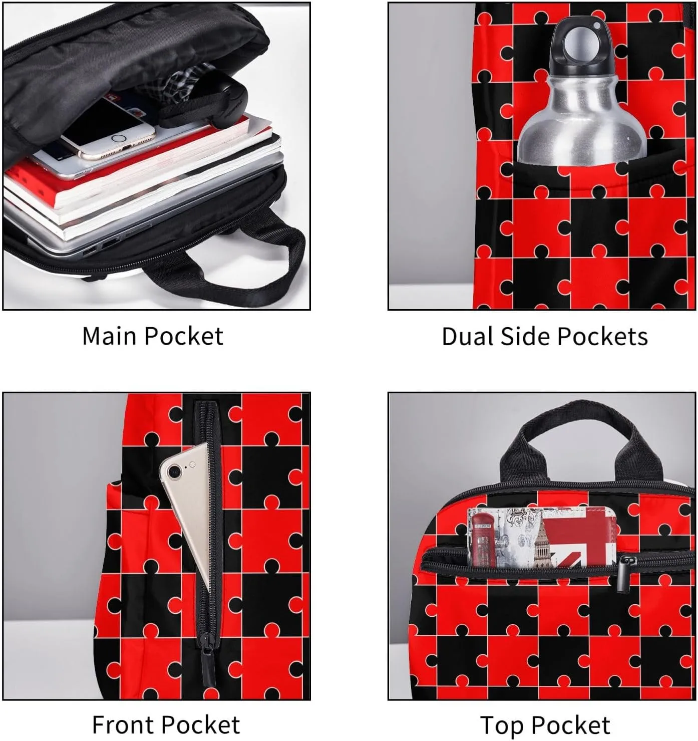 Red Black Puzzle Backpacks 15 Inch Laptop Backpack Multipurpose Double Shoulder Bag for Men Women Gifts