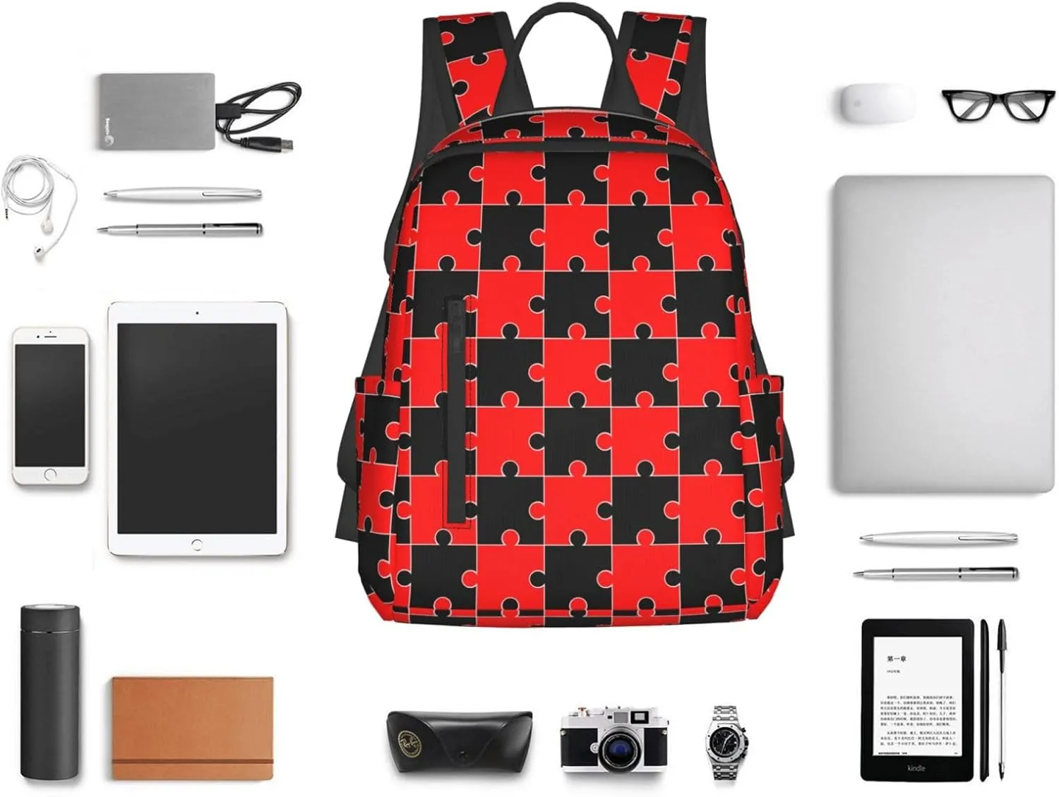 Red Black Puzzle Backpacks 15 Inch Laptop Backpack Multipurpose Double Shoulder Bag for Men Women Gifts