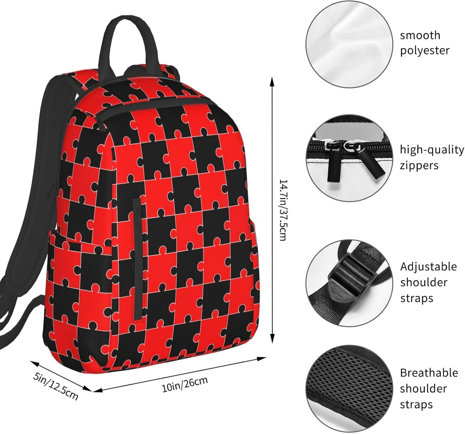 Red Black Puzzle Backpacks 15 Inch Laptop Backpack Multipurpose Double Shoulder Bag for Men Women Gifts
