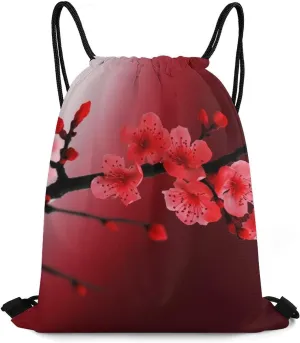 Red Cherry Blossom Drawstring Backpack Travel Sports Drawstring Bags Portable Storage Gym Bag for Men Women, 35*42cm, Style-4