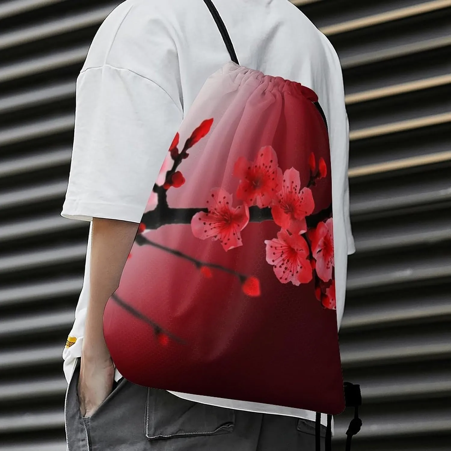 Red Cherry Blossom Drawstring Backpack Travel Sports Drawstring Bags Portable Storage Gym Bag for Men Women, 35*42cm, Style-4