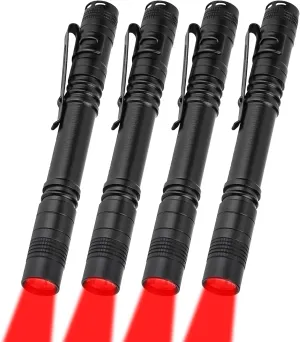 Red Light Flashlight with Clip, Red LED Pocket Pen Light for Night Astronomy Aviation, 4 Pack