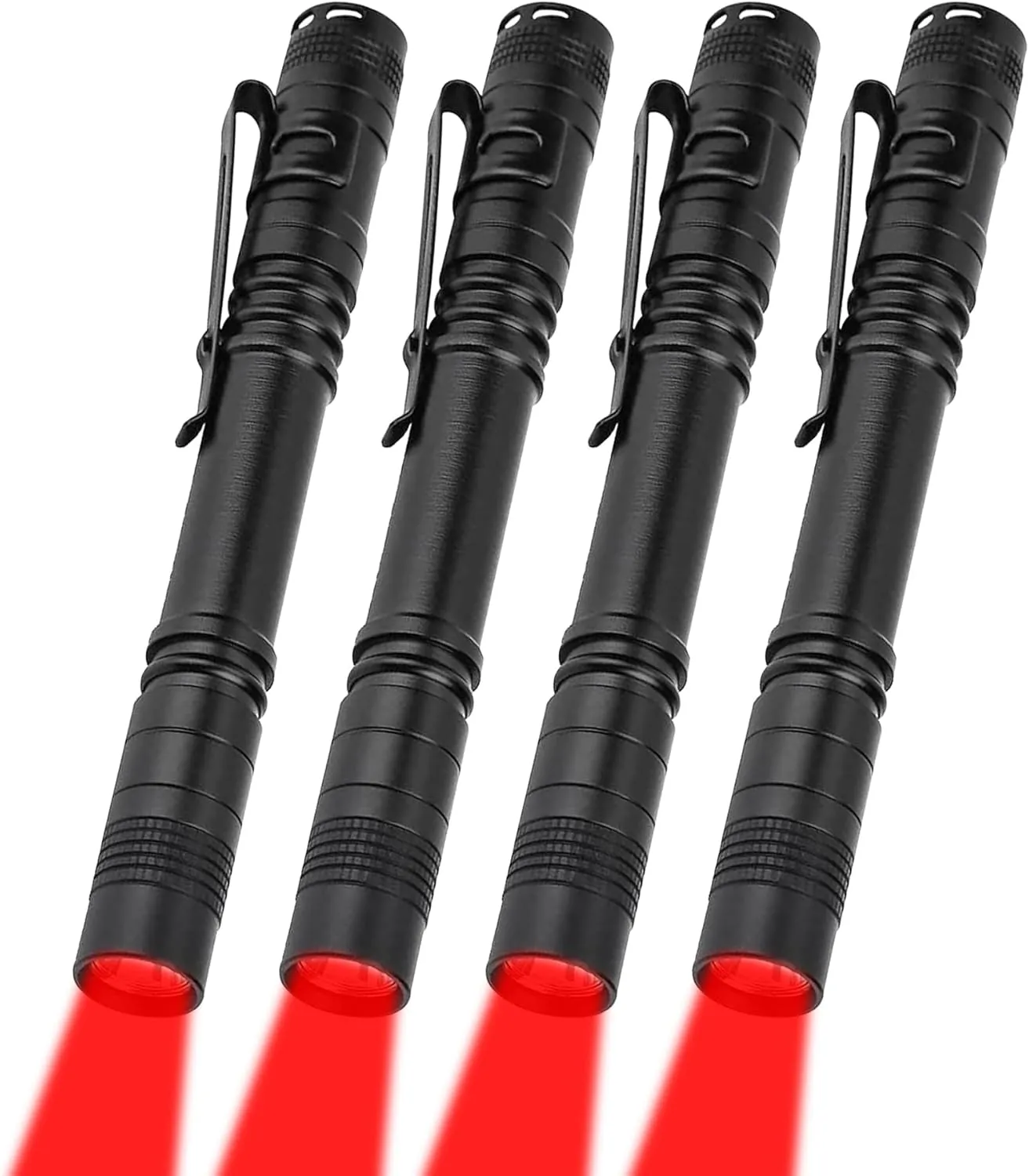 Red Light Flashlight with Clip, Red LED Pocket Pen Light for Night Astronomy Aviation, 4 Pack