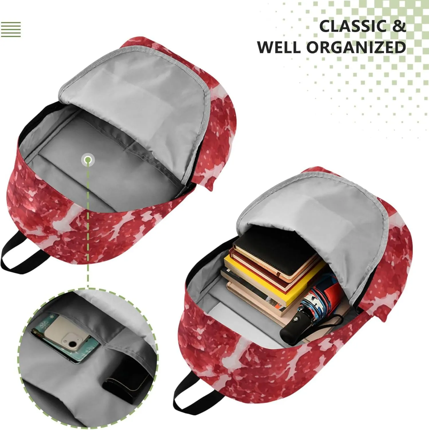Red Meat Steak Beef Laptop Backpack Travel Hiking Camping Work Computer Back Packs Book Bags for Women Men