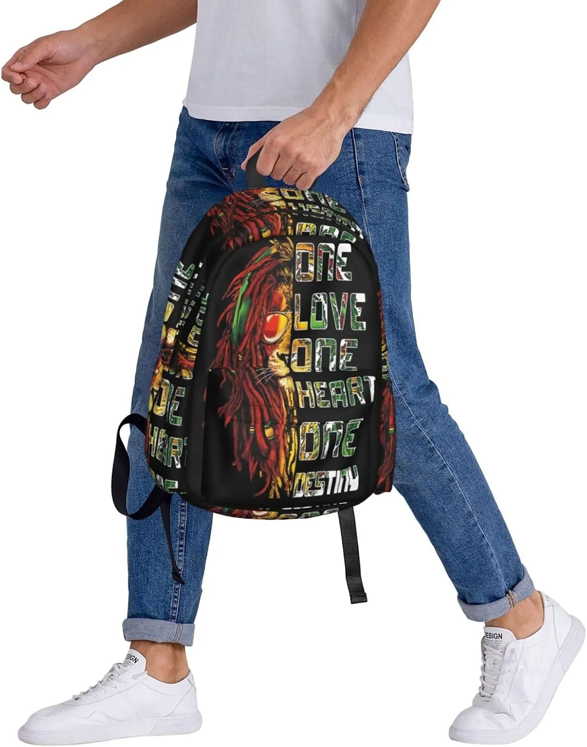 Retro Lion One Loves Heart Destiny Casual Backpacks Large Travel Backpack Laptop Rucksack Sports Daypack Adjustable Strap Bag for Camping Hiking