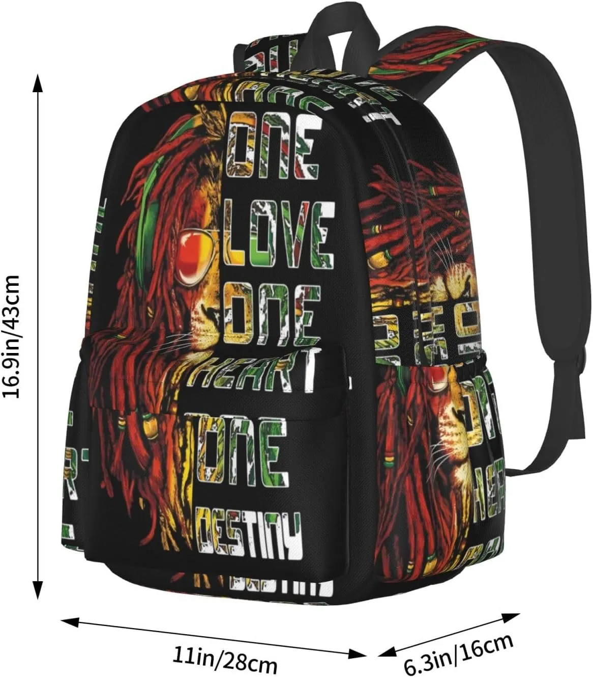 Retro Lion One Loves Heart Destiny Casual Backpacks Large Travel Backpack Laptop Rucksack Sports Daypack Adjustable Strap Bag for Camping Hiking