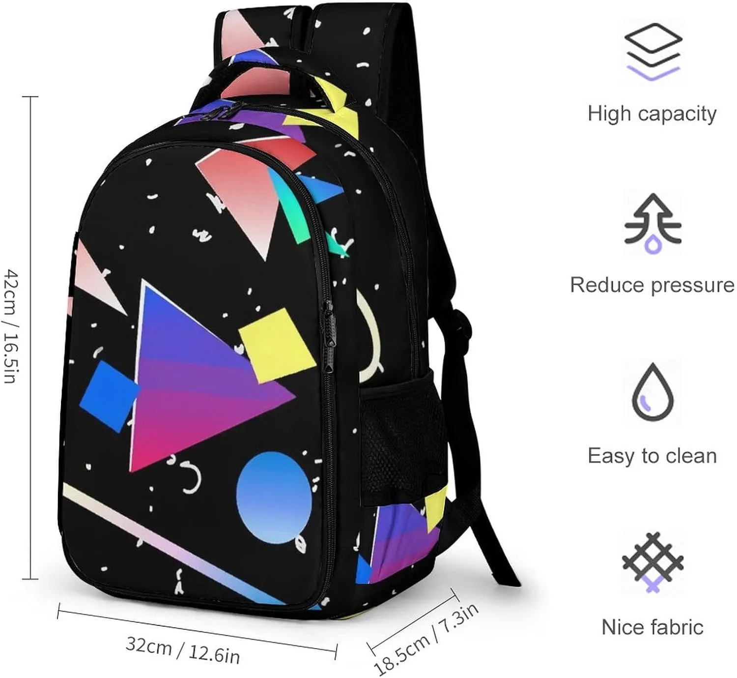 Retro Memphis Geometric Large Capacity, Lightweight, And Stylish Pocket Double Backpack