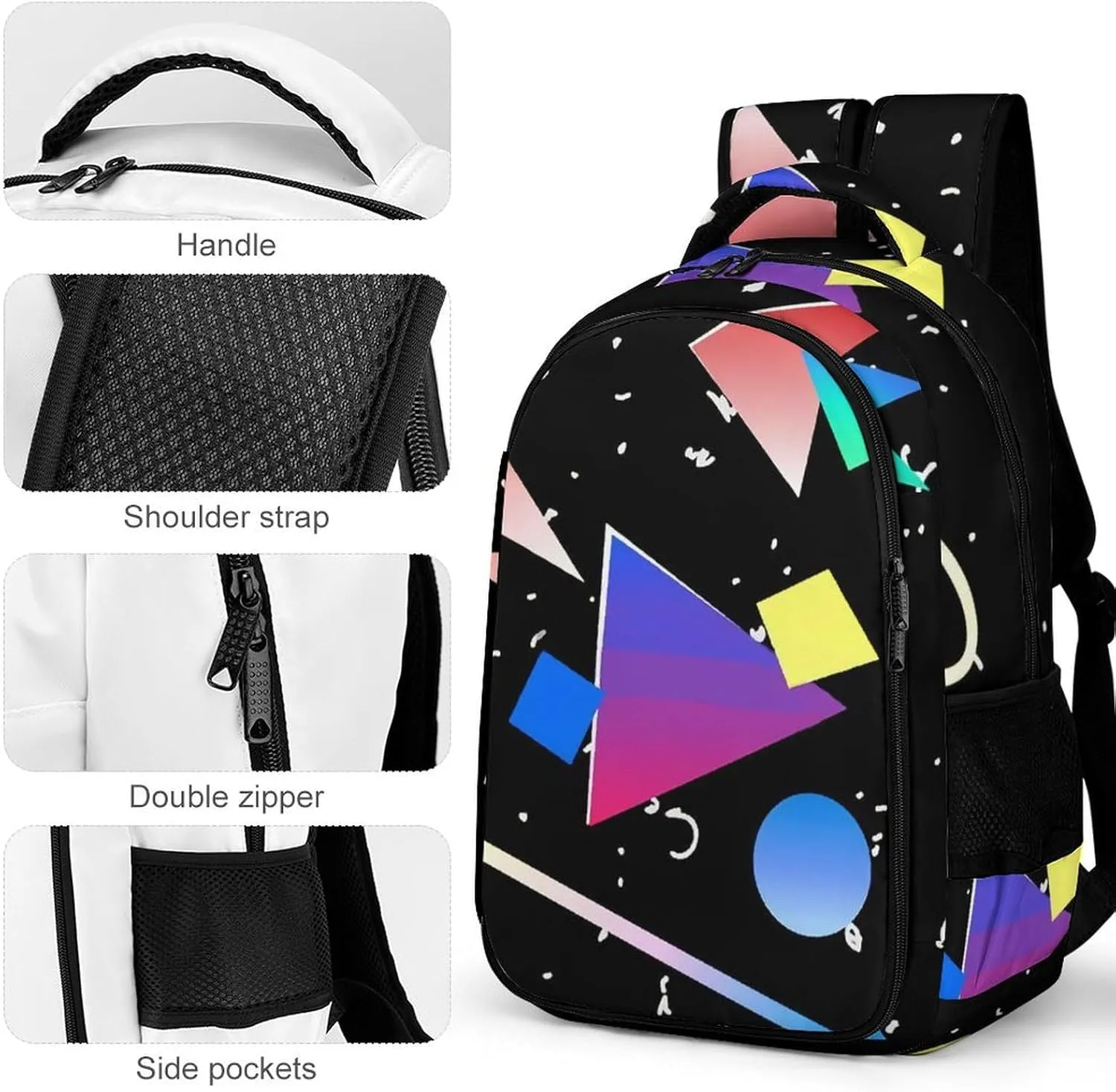 Retro Memphis Geometric Large Capacity, Lightweight, And Stylish Pocket Double Backpack