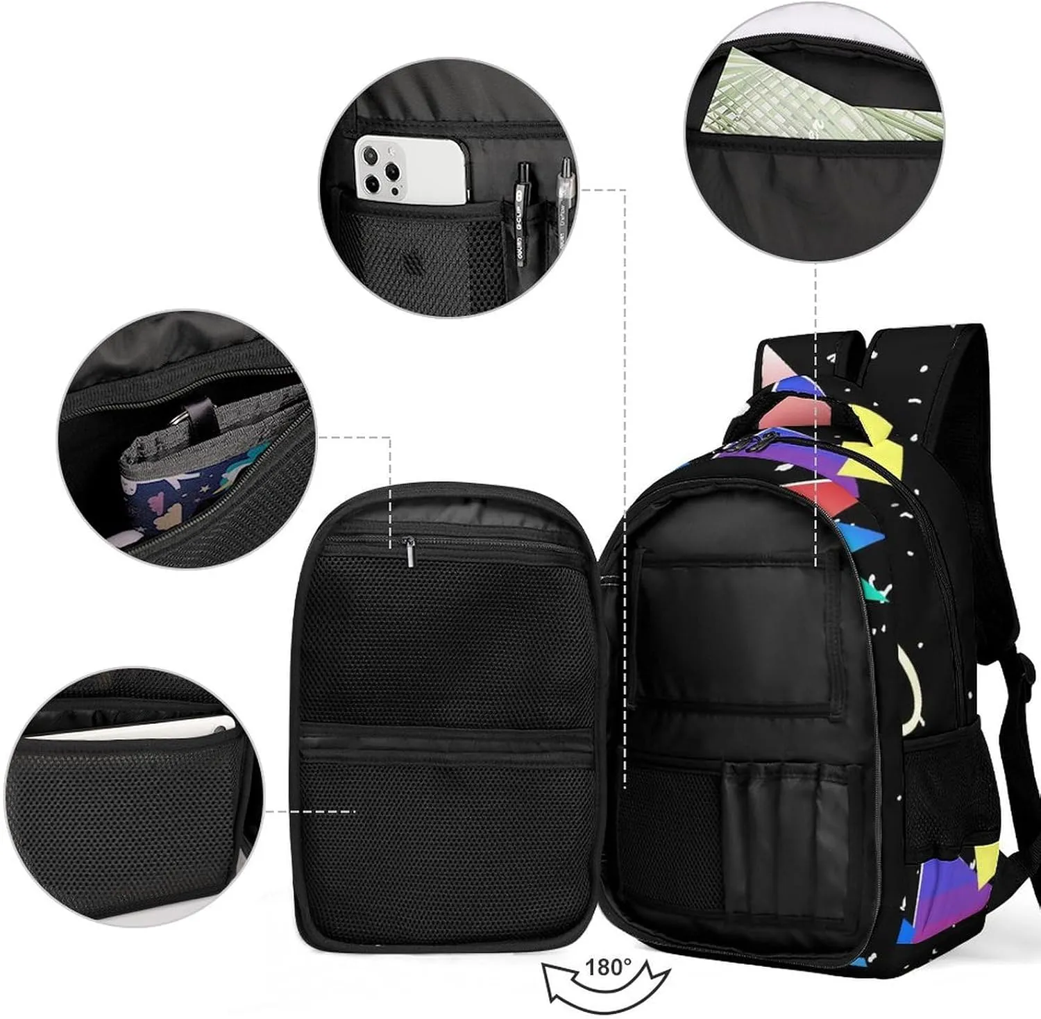 Retro Memphis Geometric Large Capacity, Lightweight, And Stylish Pocket Double Backpack