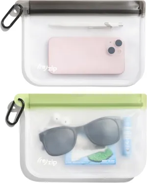 (re)zip On-The-Go Take Me Along Clip-On Bags with 2 Carabiners, Reusable, Lightweight, Compact, Airtight Closure, Water-Resistant, Travel-Friendly, Holds Wallet, Keys, Phone & Essentials