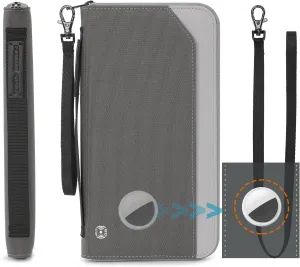 RFID Large Travel Passport Wallet with Airtag & Card Holder - Women Men, Lightweight Passport Cover Case Travel Document Organizer with Zipper Pocket, Gray