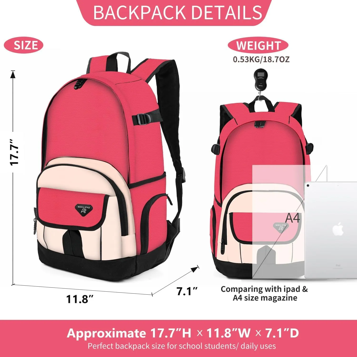 rickyh style Boys and Girls Kids Backpacks, Lightweight Backpack 18.5 x 13.75 x 8.75 Inches lunch bags 10 x 8 x 3.21 Inches Kids Backpacks for School and Travel, BPA Free