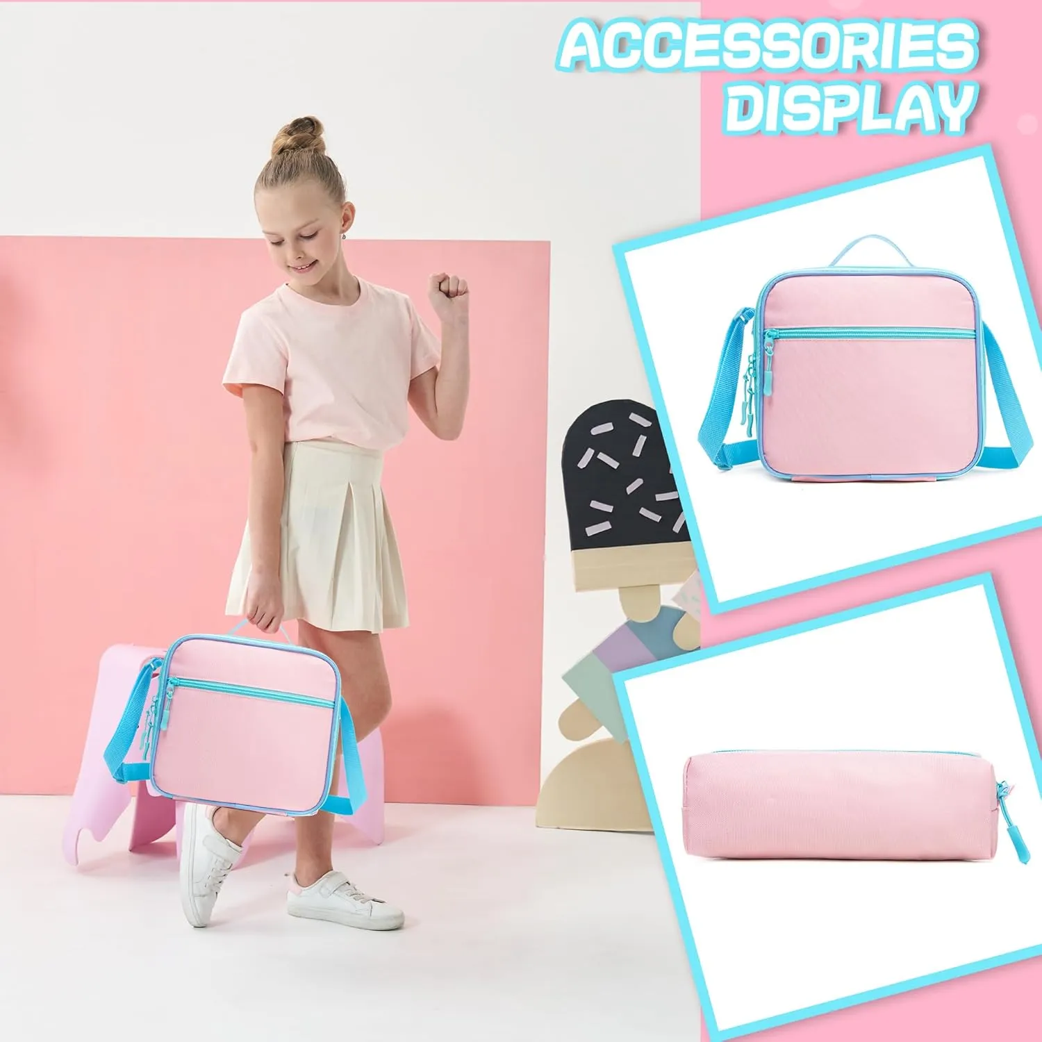 Rolling Backpack for Girls 8-12 Backpack for School Elementary Students with Wheels Lunch Bag Pencil Case Kids Backpacks for Girls Primary School
