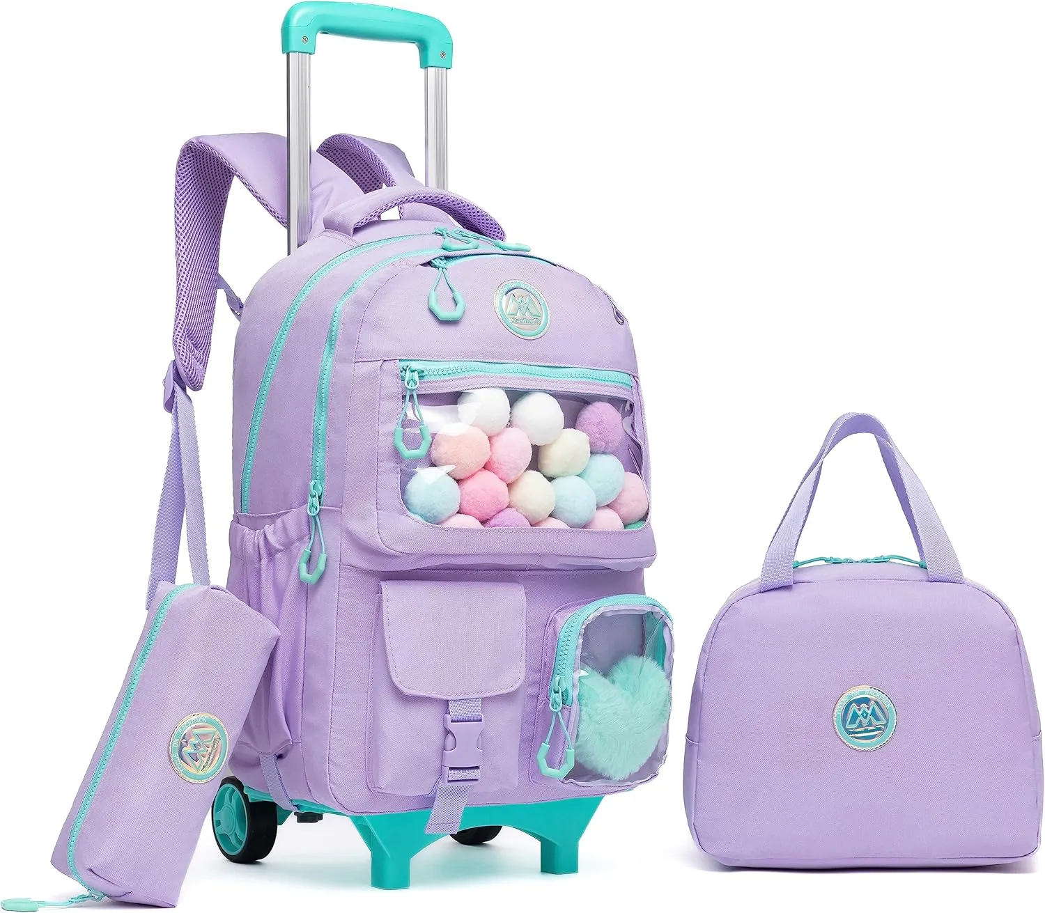 Rolling Backpack for Girls Kids Backpack with Wheels Backpacks for Elementary with Lunch Box Pencil Case Trolley Luggage