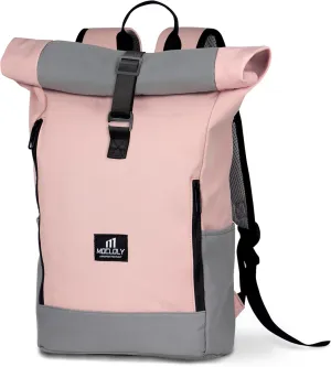 Rolltop Backpack for Women, Waterproof Roll Top Backpack for Travel, Casual or College Fits 15.6 Inch Laptop Backpack with Laptop Compartment, Pink