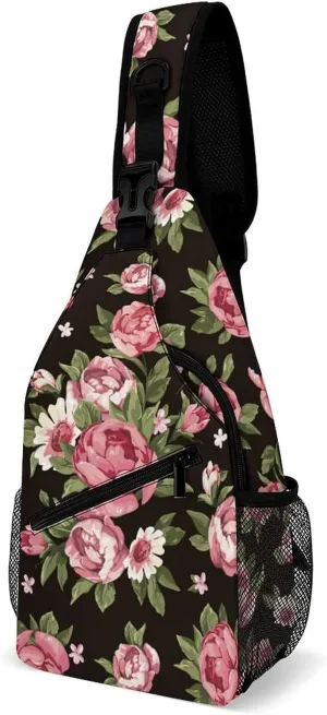 Rose Flower Sling Backpack Man Womans Crossbody Backpack Chest Bag Gym Daypack Travel Bag Small Cross Body Bags Outdoor Backpacks