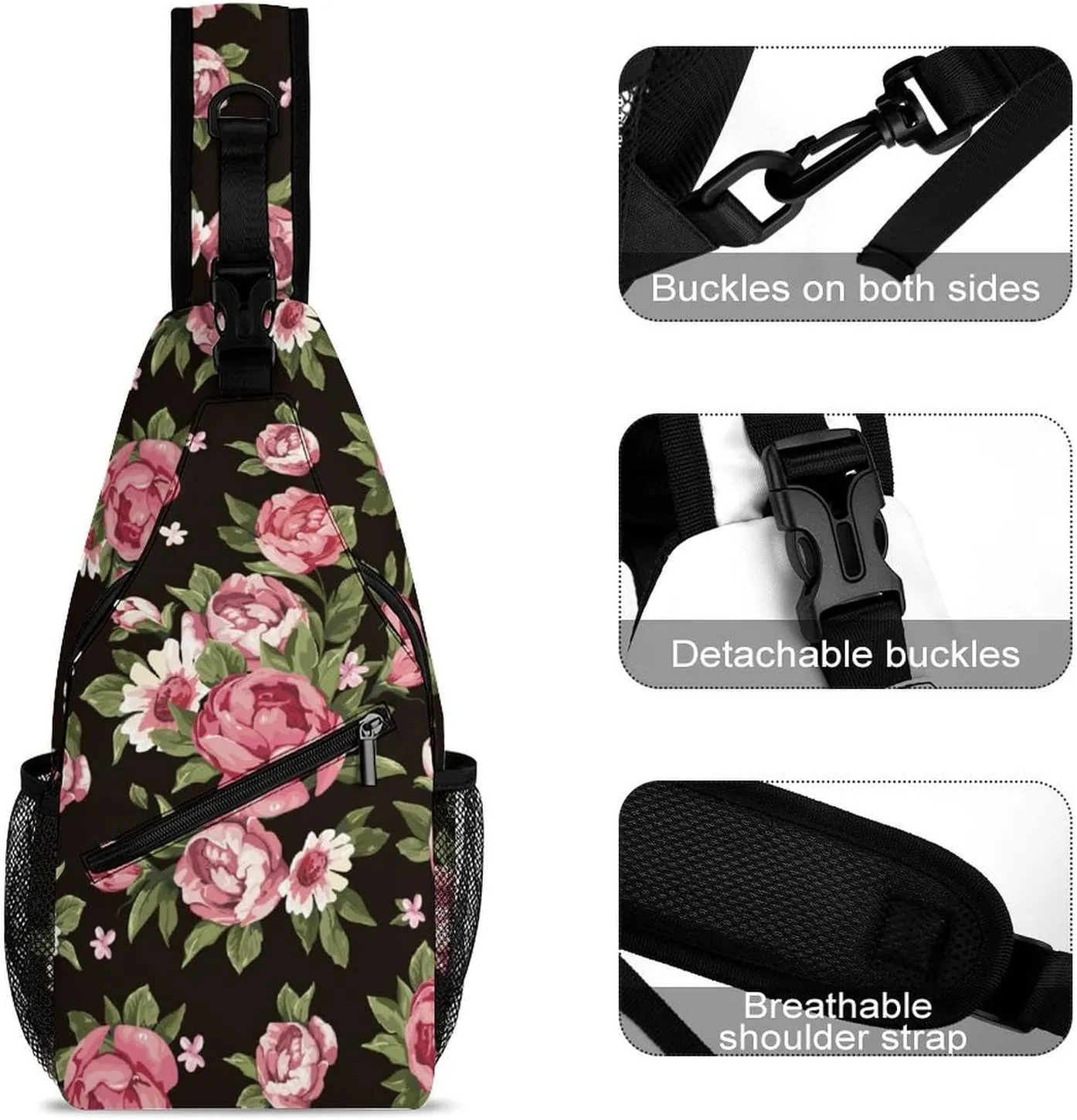 Rose Flower Sling Backpack Man Womans Crossbody Backpack Chest Bag Gym Daypack Travel Bag Small Cross Body Bags Outdoor Backpacks
