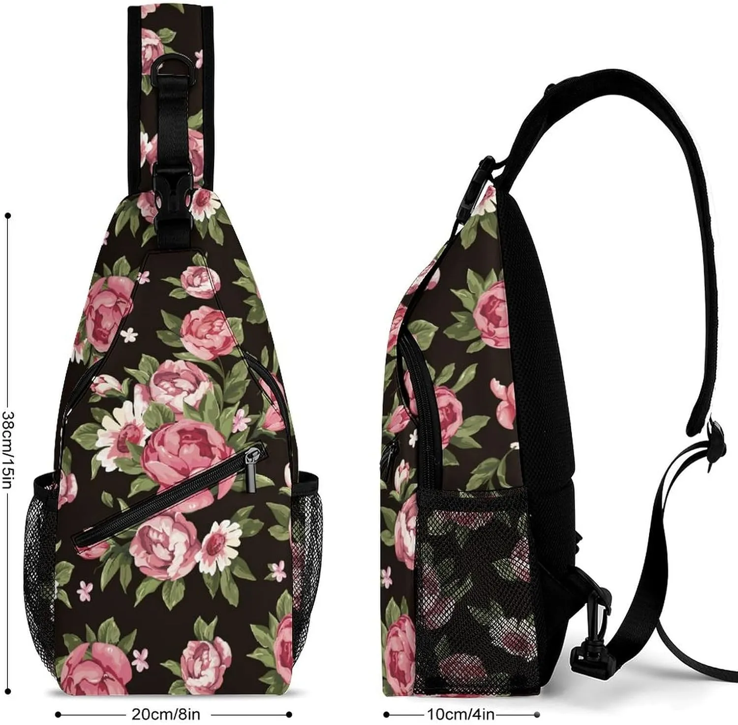 Rose Flower Sling Backpack Man Womans Crossbody Backpack Chest Bag Gym Daypack Travel Bag Small Cross Body Bags Outdoor Backpacks