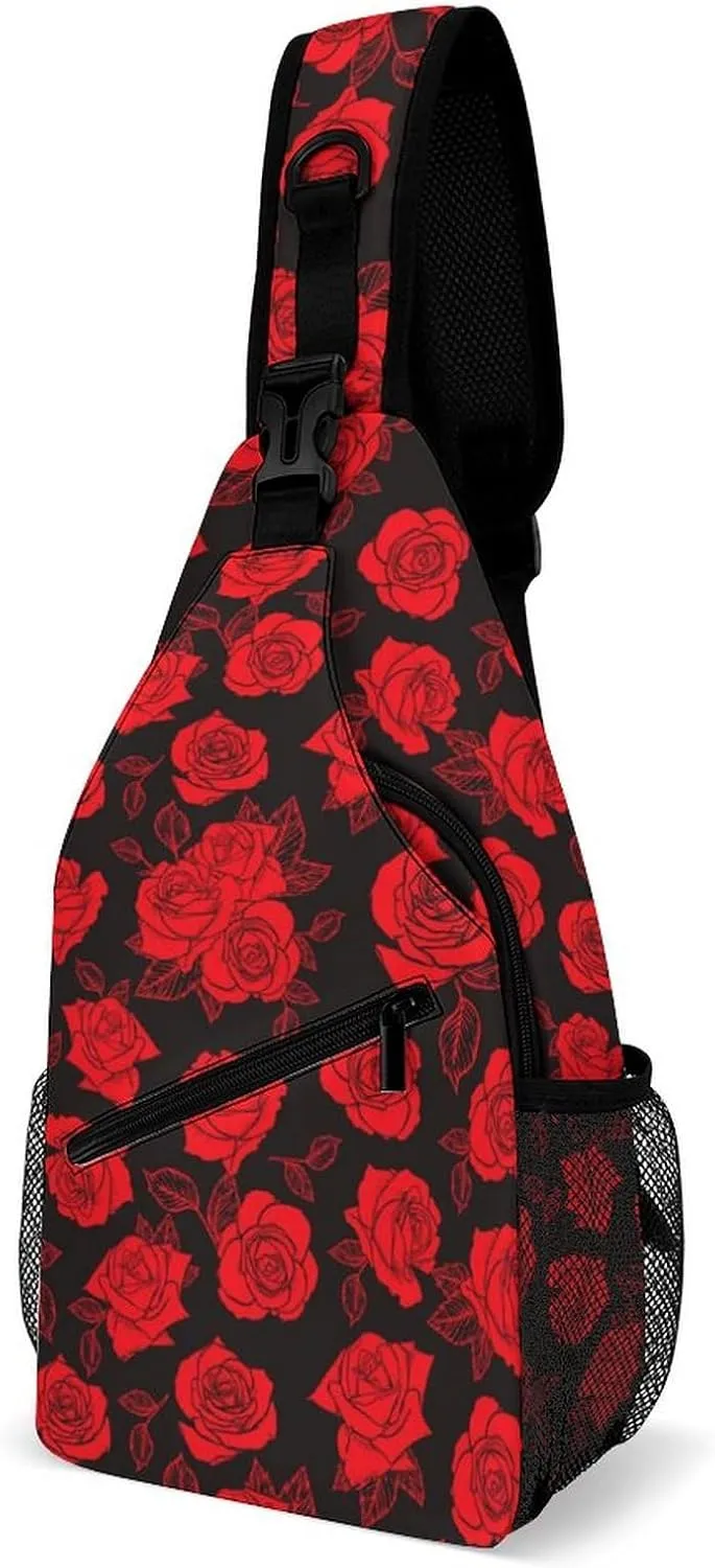 Rose Flower Sling Backpack Men Women Crossbody Backpack Chest Bag Running Daypack Travel Bag Small Cross Body Bags Outdoor Backpacks