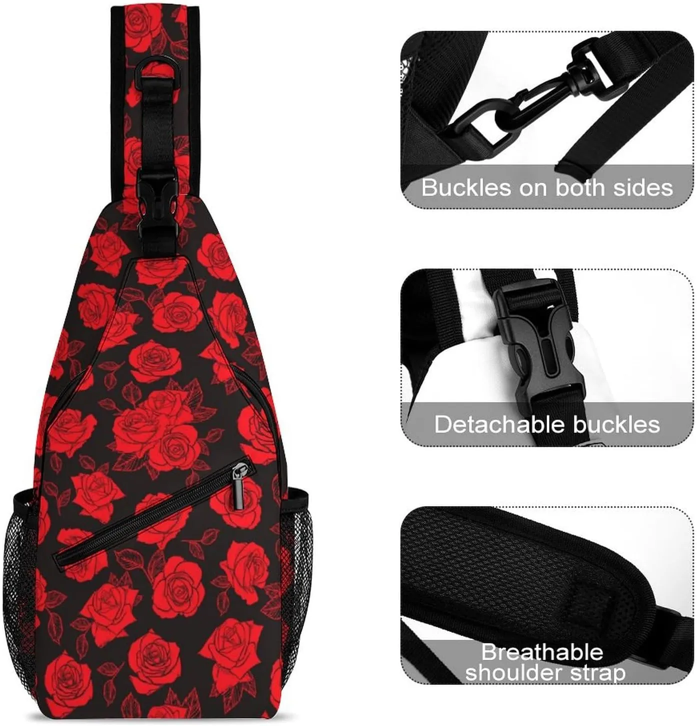 Rose Flower Sling Backpack Men Women Crossbody Backpack Chest Bag Running Daypack Travel Bag Small Cross Body Bags Outdoor Backpacks