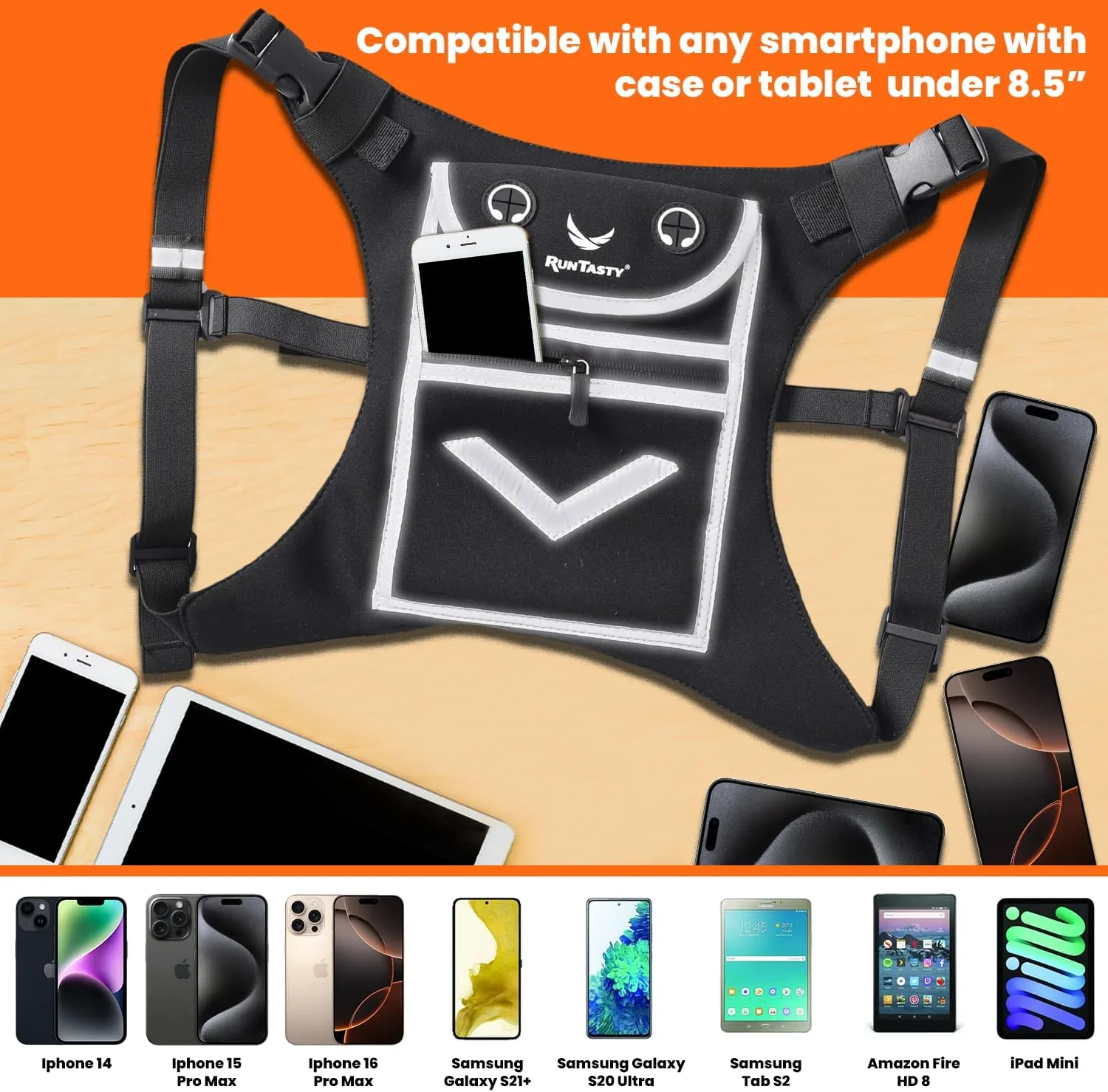 Running Mini Backpack Vest for Men & Women - Hi-viz gear, Holds Valuables, any Phone - Ideal for Fitness, Walking, Cycling!