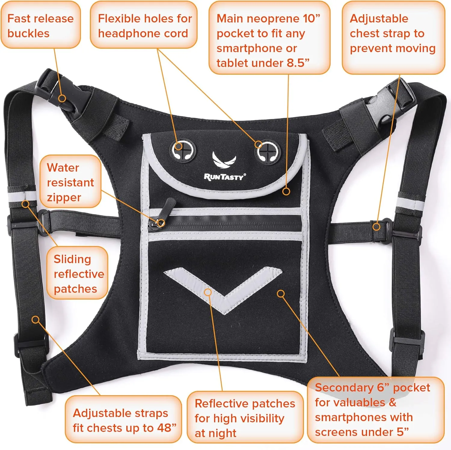 Running Mini Backpack Vest for Men & Women - Hi-viz gear, Holds Valuables, any Phone - Ideal for Fitness, Walking, Cycling!