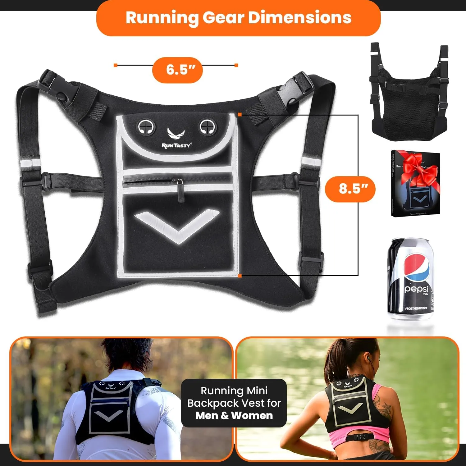 Running Mini Backpack Vest for Men & Women - Hi-viz gear, Holds Valuables, any Phone - Ideal for Fitness, Walking, Cycling!
