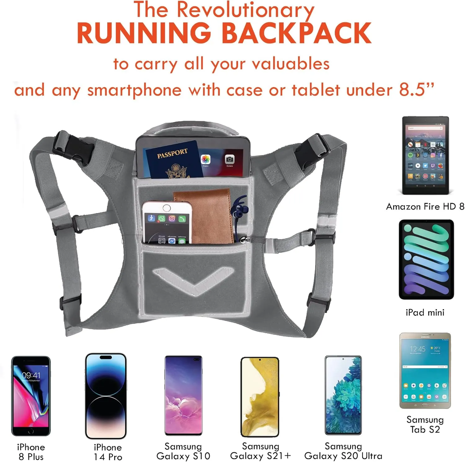 Running Mini Backpack Vest for Men & Women - Hi-viz gear, Holds Valuables, any Phone - Ideal for Fitness, Walking, Cycling!
