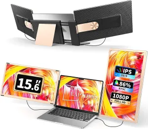S6 Laptop Screen Extender Monitor Portable, 15.6'' Dual Screen Monitor for Laptop Plug and Play, FHD 1080P IPS Multi Triple Monitor for 13''-17'' Laptops Compatible with Mac/Wins/Android/Dex