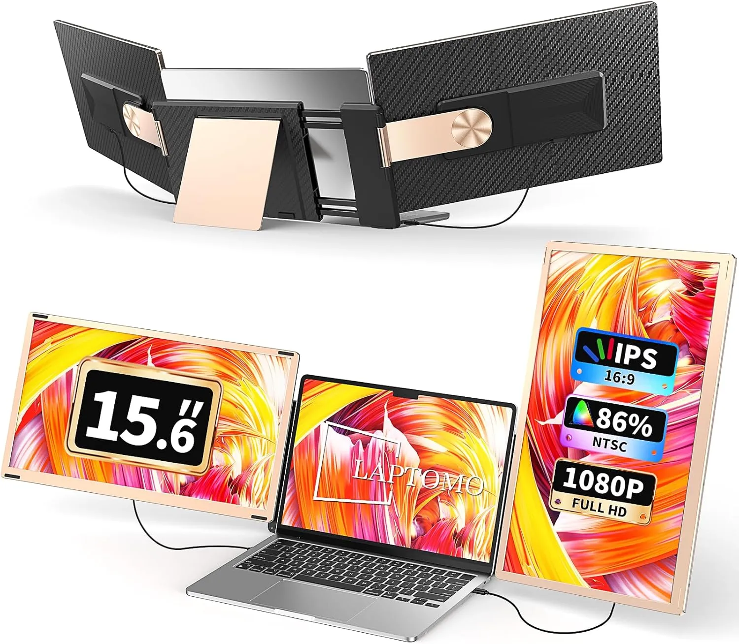 S6 Laptop Screen Extender Monitor Portable, 15.6'' Dual Screen Monitor for Laptop Plug and Play, FHD 1080P IPS Multi Triple Monitor for 13''-17'' Laptops Compatible with Mac/Wins/Android/Dex