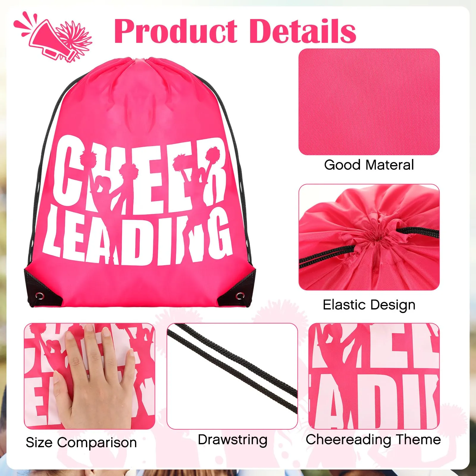 Sadnyy 36 Pcs Cheer Gifts Drawstring Backpack Makeup Bag Bows Holder, Portable Travel Pouch Cheerleading Accessories for Teen Girls School College Sport Women Teammates Toiletry Gift