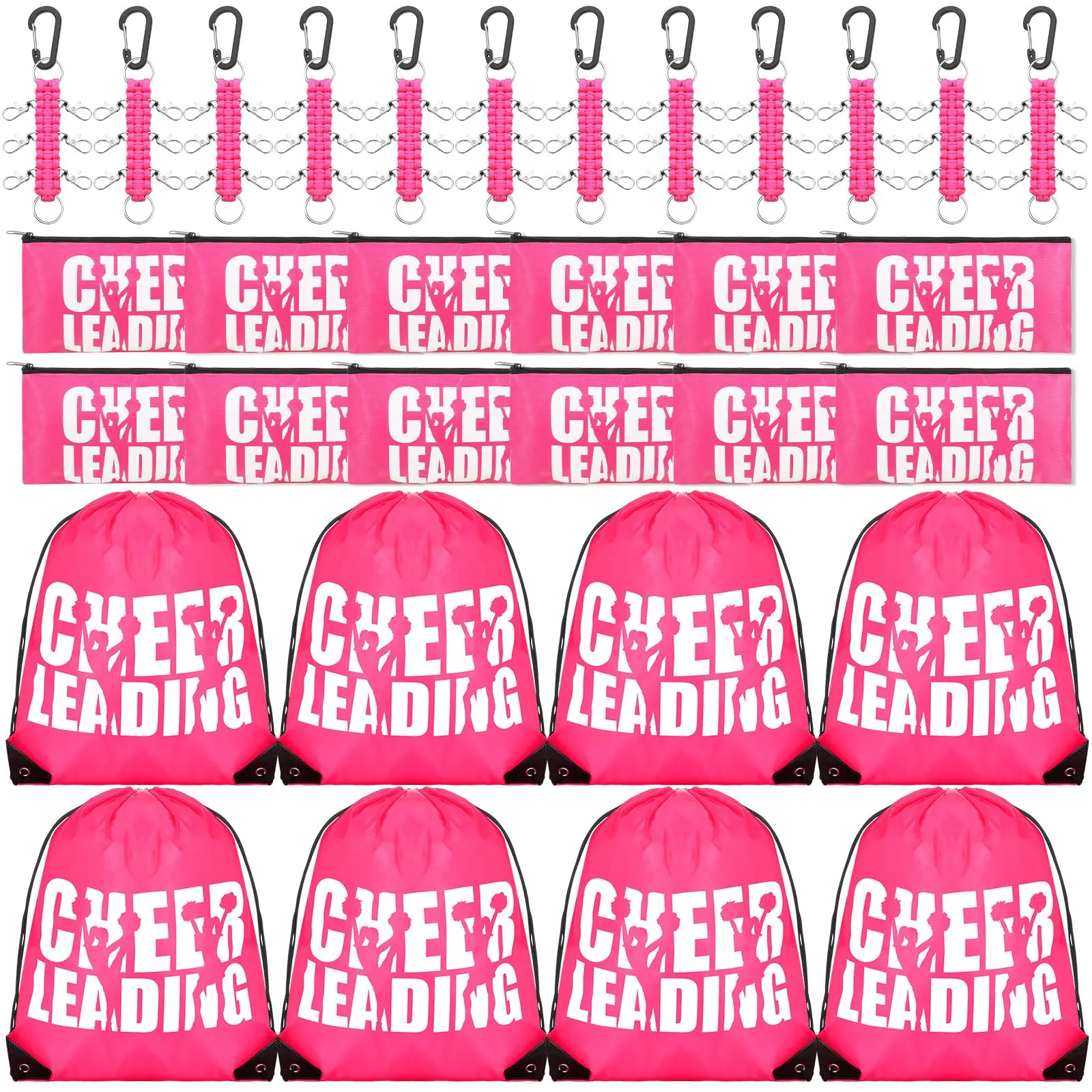 Sadnyy 36 Pcs Cheer Gifts Drawstring Backpack Makeup Bag Bows Holder, Portable Travel Pouch Cheerleading Accessories for Teen Girls School College Sport Women Teammates Toiletry Gift