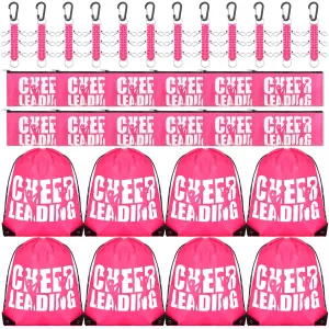 Sadnyy 36 Pcs Cheer Gifts Drawstring Backpack Makeup Bag Bows Holder, Portable Travel Pouch Cheerleading Accessories for Teen Girls School College Sport Women Teammates Toiletry Gift