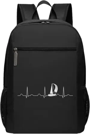 Sailing Heartbeat Boat, Funny Boating Sailor Travel Laptop Backpack, Business Anti Theft Slim Sturdy Laptops Backpacks, College Computer Bag Gift for Men & Women Fits 17 Inch Notebook,Black