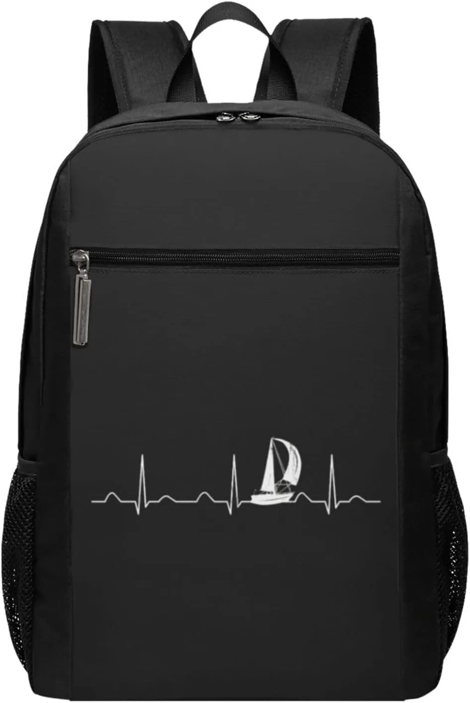 Sailing Heartbeat Boat, Funny Boating Sailor Travel Laptop Backpack, Business Anti Theft Slim Sturdy Laptops Backpacks, College Computer Bag Gift for Men & Women Fits 17 Inch Notebook,Black