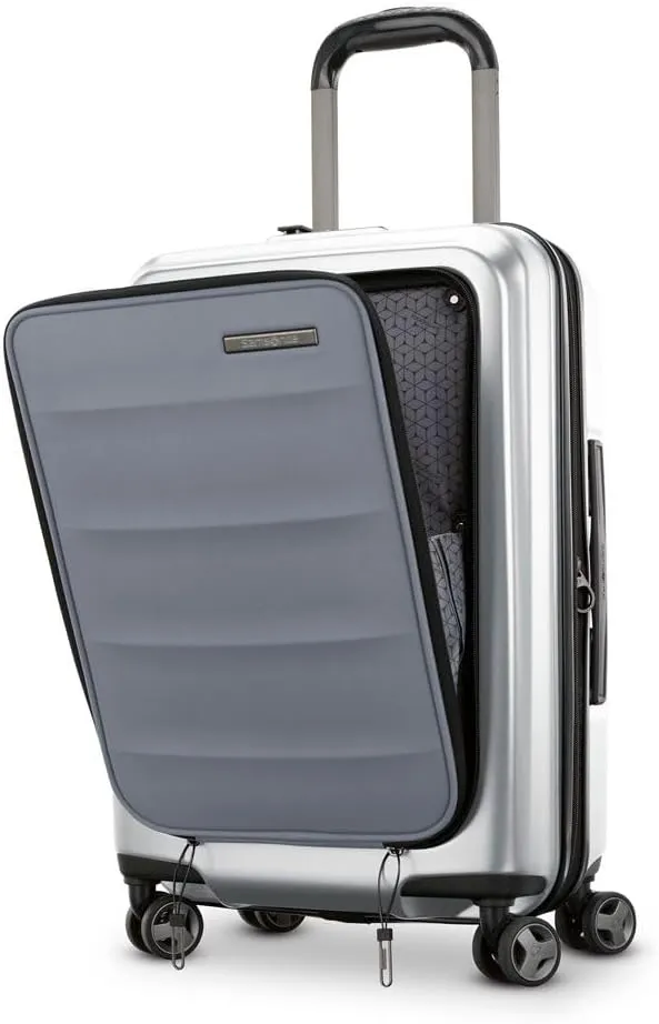 Samsonite Carry-On Pro Front Pocket Hardside Expandable 21-Inch Octiv Luggage: Durable & Impact Resistant, 360° Aero Trac Spinner Wheels, Adjustable Telescopic Handle, TSA Approved Lock - Silver