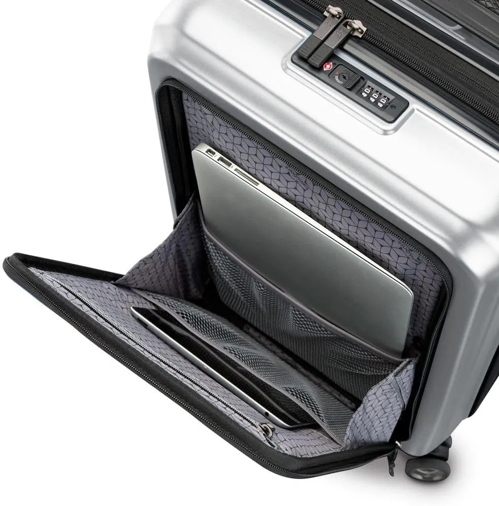 Samsonite Carry-On Pro Front Pocket Hardside Expandable 21-Inch Octiv Luggage: Durable & Impact Resistant, 360° Aero Trac Spinner Wheels, Adjustable Telescopic Handle, TSA Approved Lock - Silver