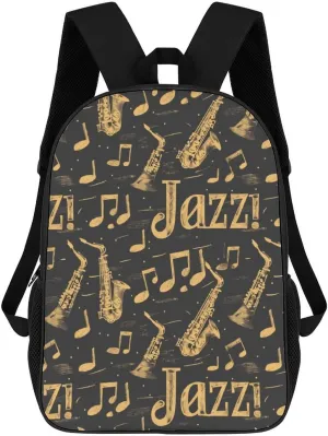 Saxophones Jazz 17 Inches Unisex Laptop Backpack Lightweight Shoulder Bag Travel Daypack