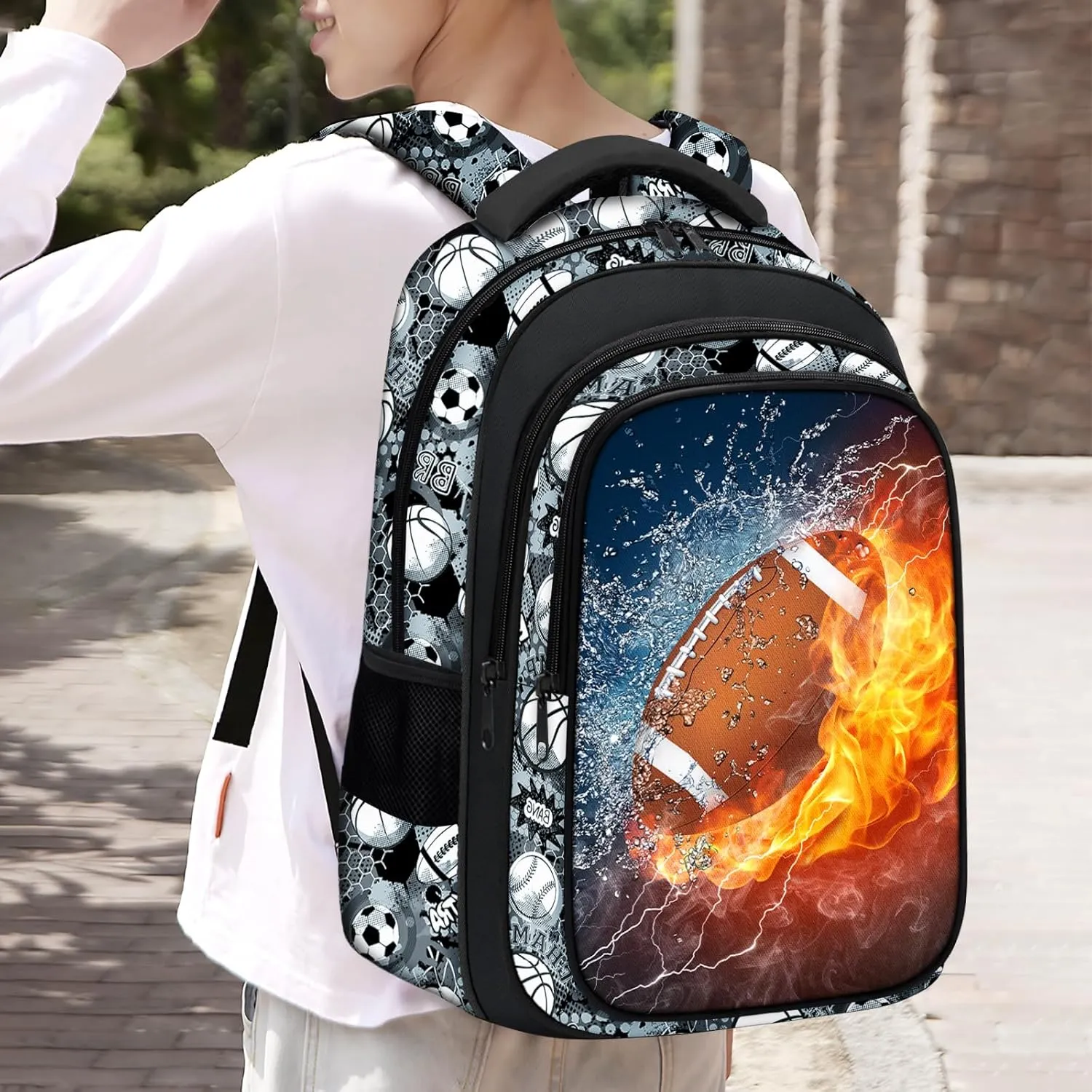 School Backpack for Boys - American Football Boys Backpack for Kids Children Teens Elementary Middle School - 17″ Sport Bookbag Travel Back Pack for Age 6-18
