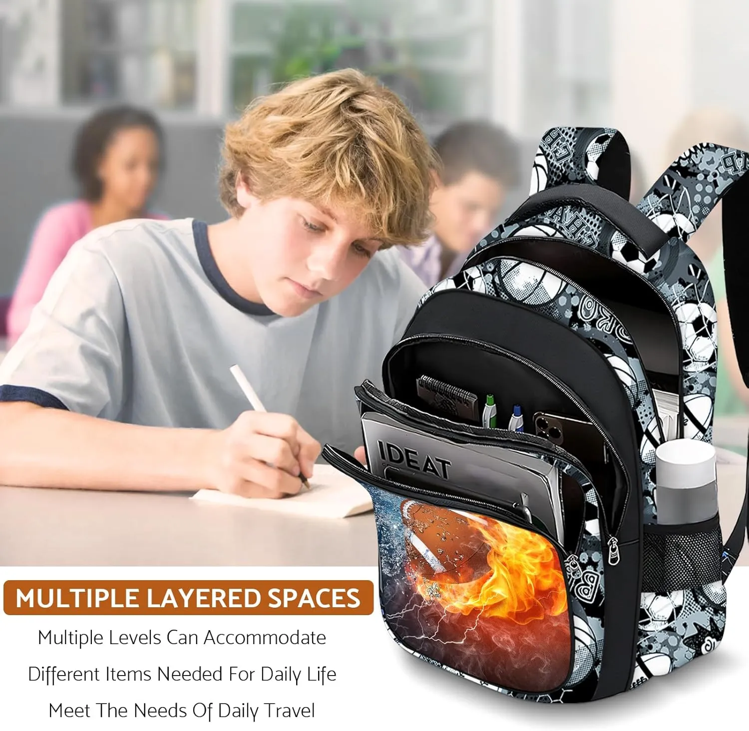 School Backpack for Boys - American Football Boys Backpack for Kids Children Teens Elementary Middle School - 17″ Sport Bookbag Travel Back Pack for Age 6-18