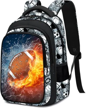 School Backpack for Boys - American Football Boys Backpack for Kids Children Teens Elementary Middle School - 17″ Sport Bookbag Travel Back Pack for Age 6-18