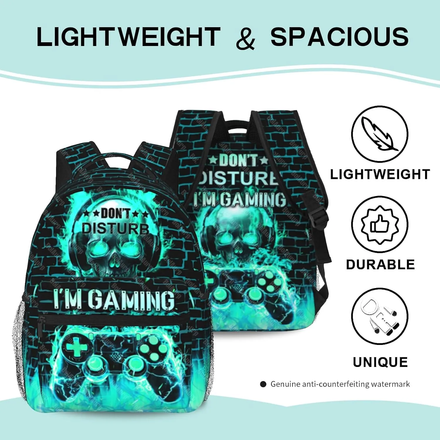 School Backpack for Boys Video Game Boys Backpack for Kids Children Teens Elementary Middle School - Students Bookbag Ages 6-18, Waterproof Adjustable Game Bookbag Travel Daypack